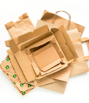 Image of a stack of brown cardboard and paper packaging 