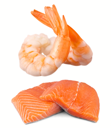 fresh shrimp and salmon