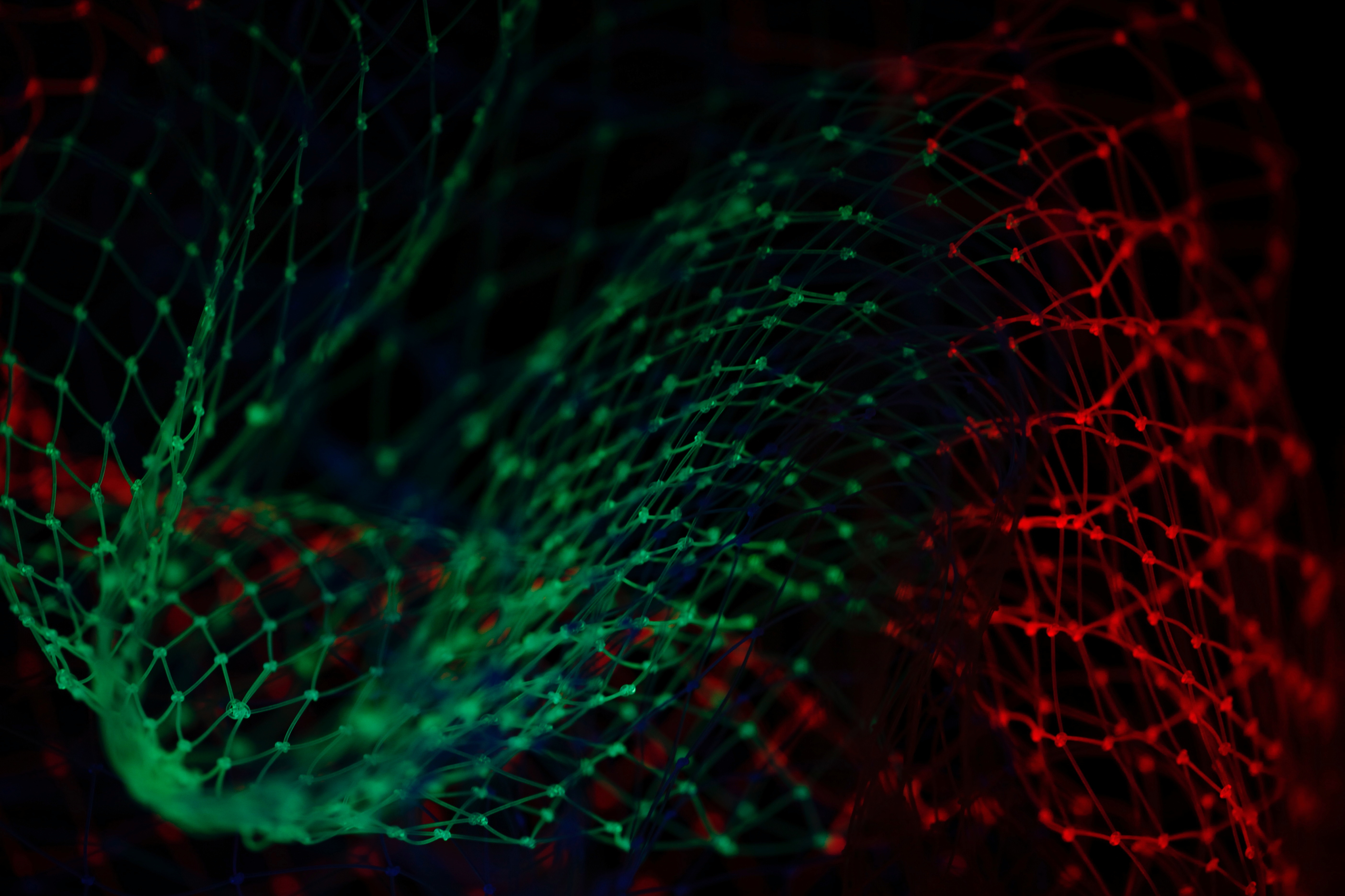 Green and red net that looks like it is glowing (with black background)