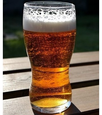 Beer in beer glass illuminated by sunshine