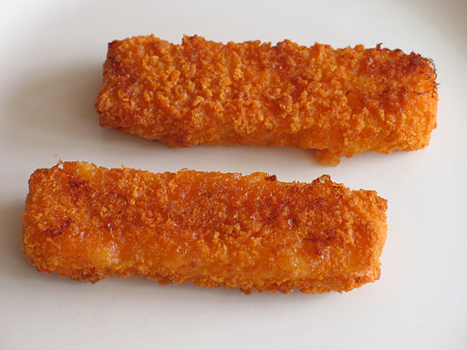 2 fish sticks against white background