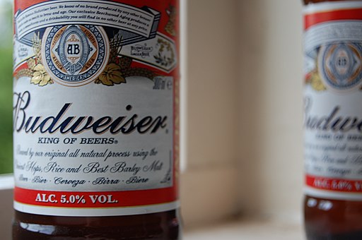 Up close image of Budweiser beer bottle