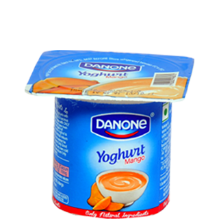 Small mango Danone yogurt container.