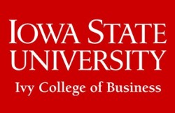 Iowa State University Ivy College of Business text in white with red background