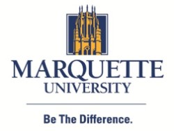 Yellow and dark blue Marquette University logo with motto "Be the Difference"