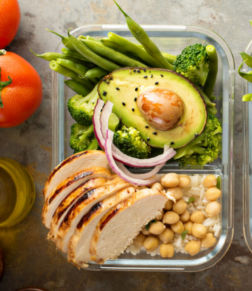 Supply chain Scene, image of a plate of chicken, avocado and beans 