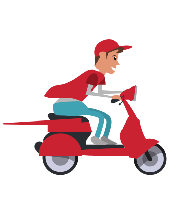 Supply Chain Scene, cartoon image of a motorcylce delivery driver 