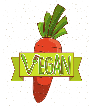 Supply Chain Scene, drawing of a carrot with "Vegan" banner