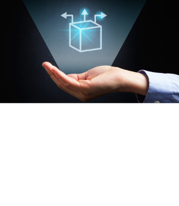 Supply Chain Scene, illustration of a hand holding a box 