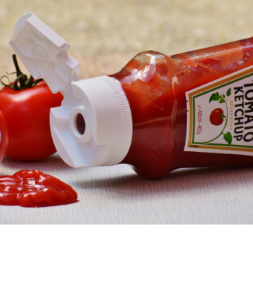 Supply Chain Scene, image of a ketchup bottle with spilled ketchup 