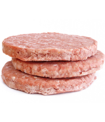 Supply Chain Scene, image of 3 thin, frozen hamburger patties 