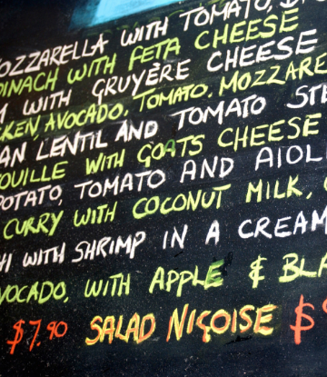 Supply Chain Scene, image of a chalkboard menu with many food choices