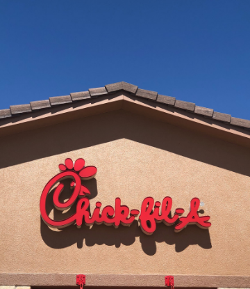Supply Chain Scene, image of a Chick-fil-A store sign with blue sky background