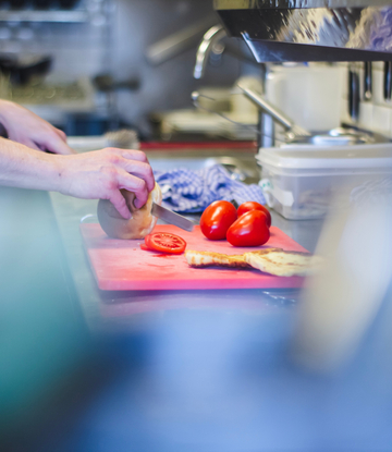 Supply Chain Scene, foggy image of kitchen prep worker 