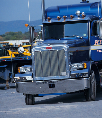 Supply Chain Scene, image of the front of an 18 wheeler truck 