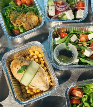 SCS, image of complete meals in carry out containers 