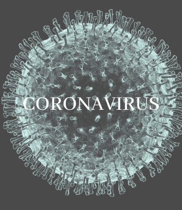 SCS, close up rendering of a virus with the word Coronavirus on top 