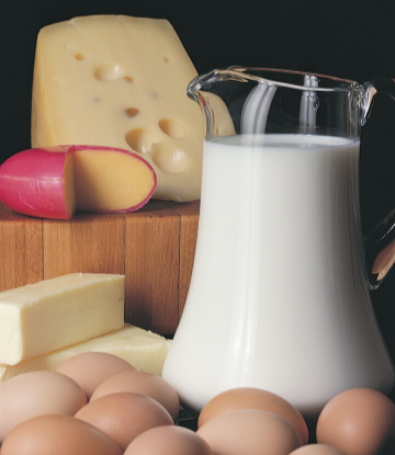 SCS, image of a pitcher of fresh milk, eggs, butter and cheese 