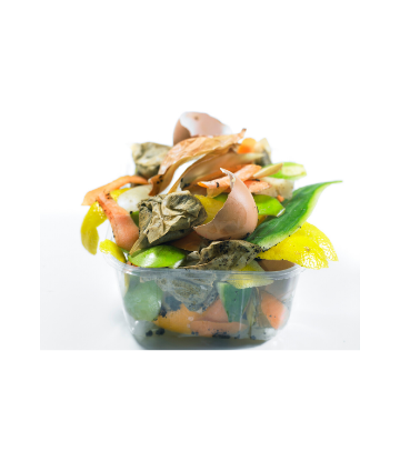SCS, image of a small clear bowl full of food scraps