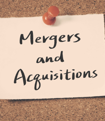 SCS, note pinned on cork board reading "Mergers and Acquisitions"