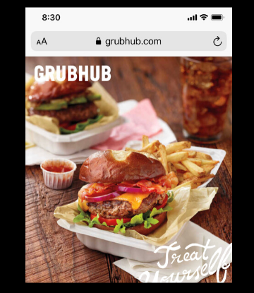 SCS screen shot of Grubhub on a smart phone 