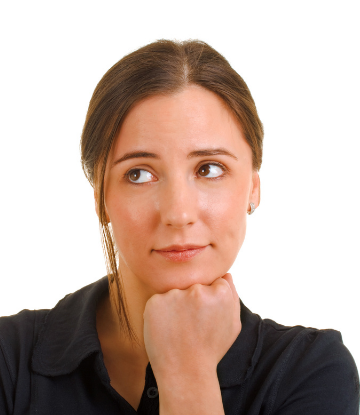 Image of a woman thinking with her hand to her chin 