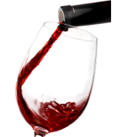 Image of a glass of red wine being poured from a bottle 