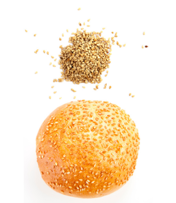 Image of sesame seeds with a seeded bun 