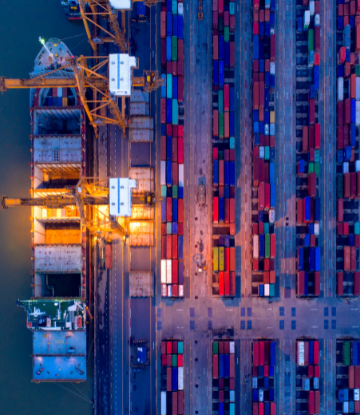 Image of a shipping port at night 