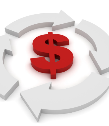 Graphic of a cycle symbol with a dollar sign in the middle 