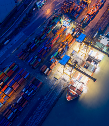 Image of a shipping port at night 