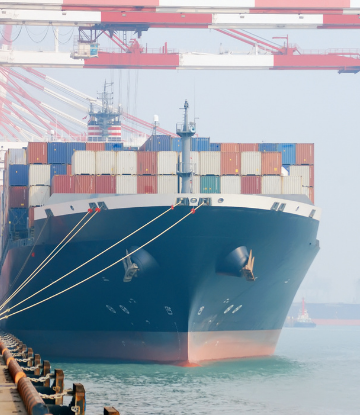 Large freight ship at port 