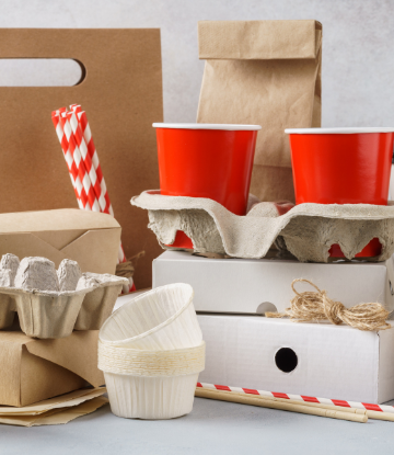 assortment of takeaway food packaging