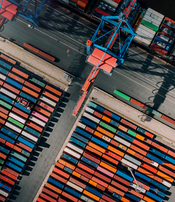 overhead view of shipping port 