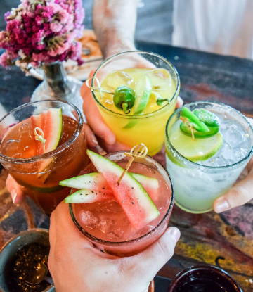 mixed summer drinks at a restaurant 