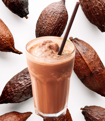 a chocolate shake with cocoa beans 