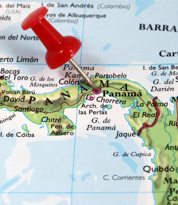 Map of the Panama Canal with a pushpin