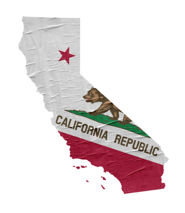 map of California with the state flag covering 