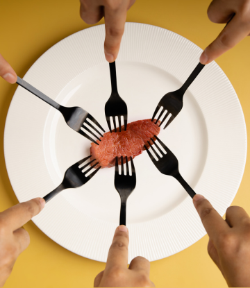 shrinking food, many forks 