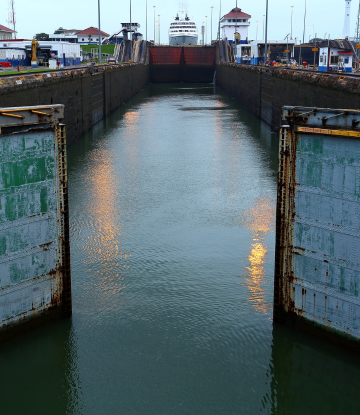 ship entering a canal 