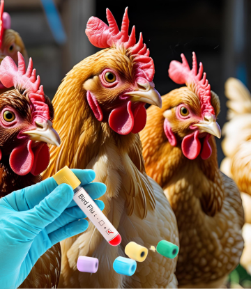 chickens with bird flu test tubes 