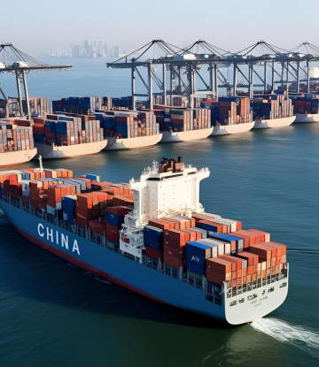 chinese container ship at port 