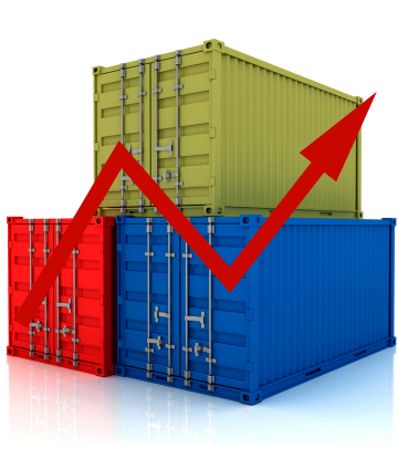 shipping containers with arrow pointing up