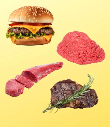 Burger and uncooked beef 