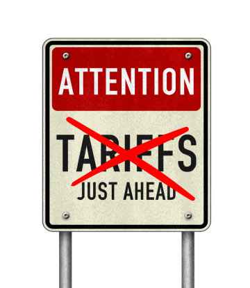 Tariff sign with red slashes through it 