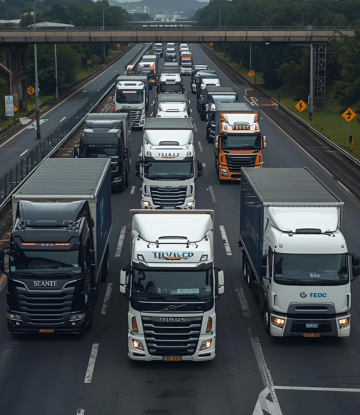 Freight trucks stopped in traffic 