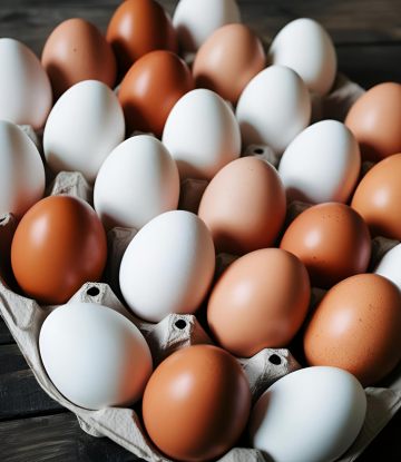 assortment of white and brown eggs in a carton 