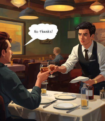 Image of restaurant patron refusing alcohol 