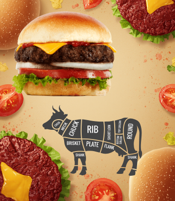 Graphic - hamburger and a cow ouline 