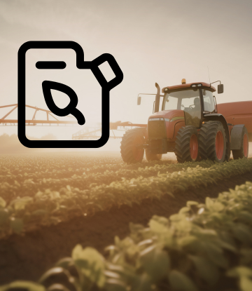 tractor spraying crops and a symbol for fertilizer 